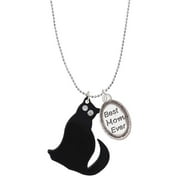 Delight Jewelry Acrylic Sitting Black Cat with Crystal Eyes Best Mom Ever Charm Necklace
