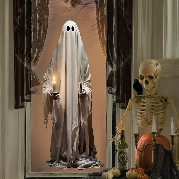 HOARBOEG Large Ghost Wall Decals Halloween Decor Self Adhesive Removable PVC Window Clings Door Decorations for Living Room Home Decor Party Stickers, 44.88*9.84in, White