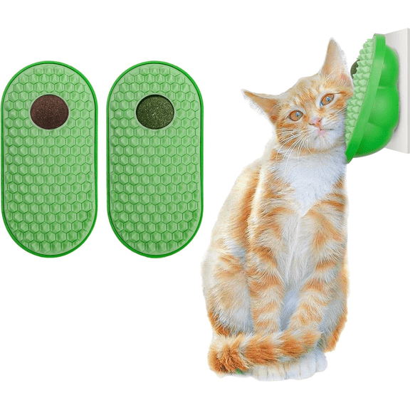 2 Cat Toys Self-Grooming Cat Brush, Kitty Kitten Scratcher Self Groomer Catnip Toys for Indoor Cats, Chew Toys Wall Corner Brushes Edible Wall Treats, Green