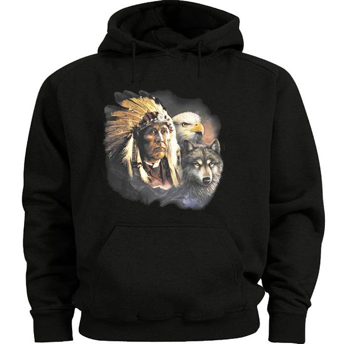 Wolf Pack Native American Indian Eagle Biker Zip Zipped Hoodie Hoody Jacket 
