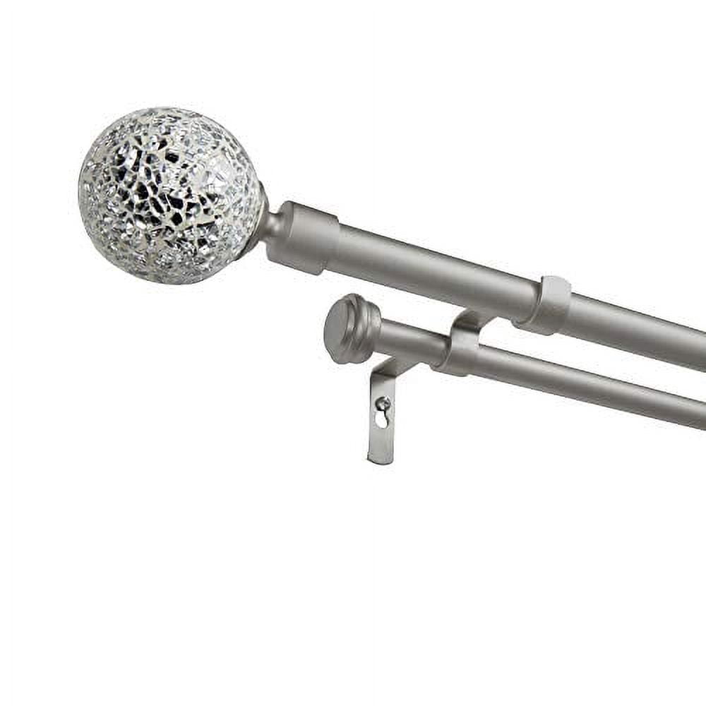 Exclusive Home White Mosaic Double Curtain Rod and Finial Set, Matte Silver, 66"-120"
