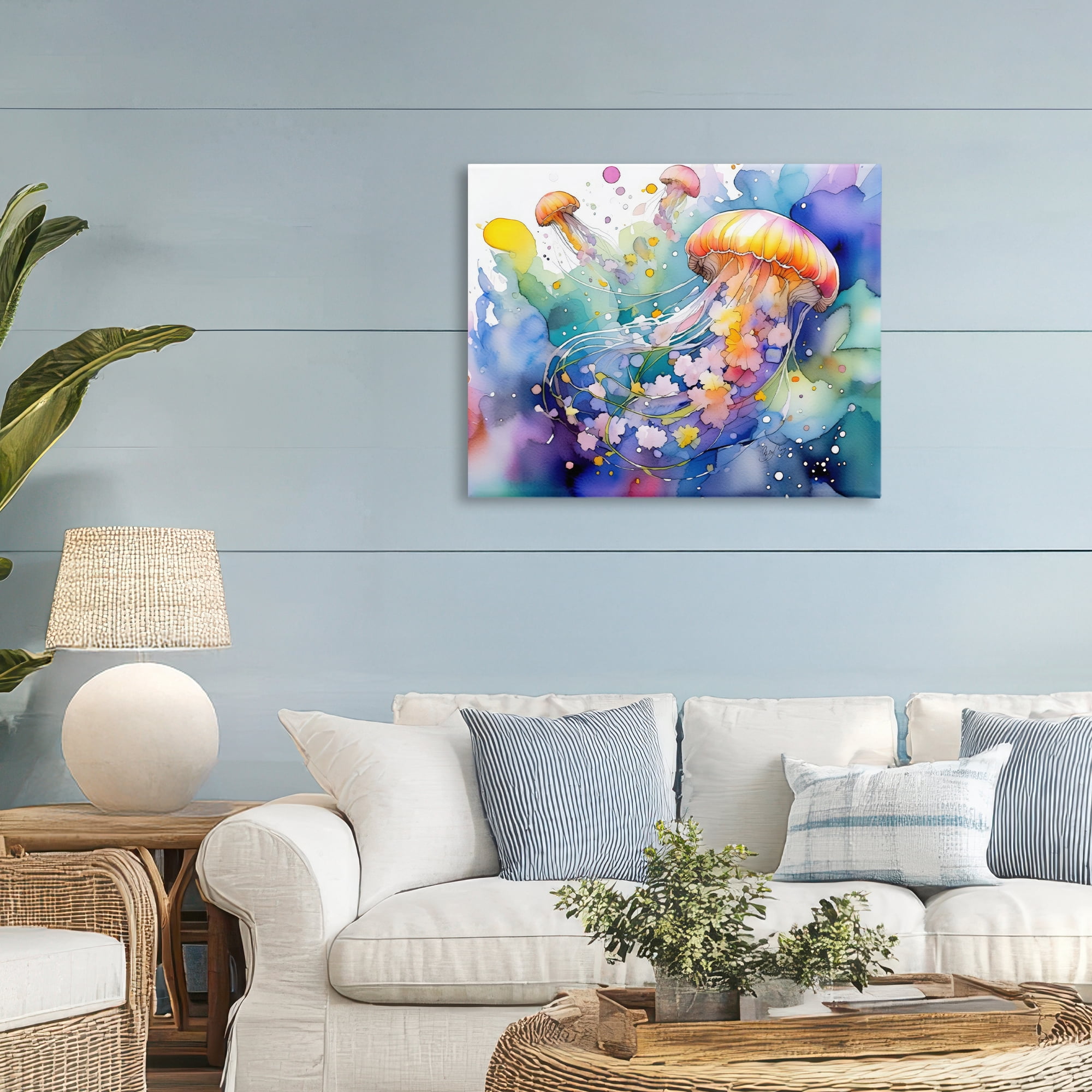 Stupell Industries Neon Jellyfish Underwater Canvas Wall Art, design by Shelly Craig