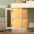 thumbnail image 6 of Yoneston Makeup Vanity Desk Set with Adjustable Lighted Mirror and USB Charging, Dressing Table with Storage Stool and Foldable Side Board and 2 Drawers for Bedroom, White, 6 of 9
