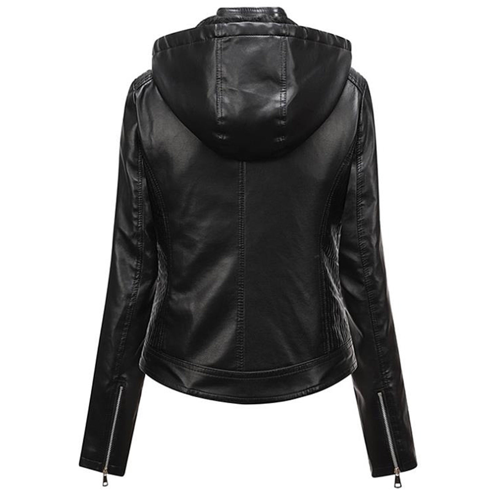 XFLWAM Women's Faux Leather Winter Coats Slim Fit Sherpa Fleece Lined Zip Up Warm Biker Jacket Outerwear with Hood