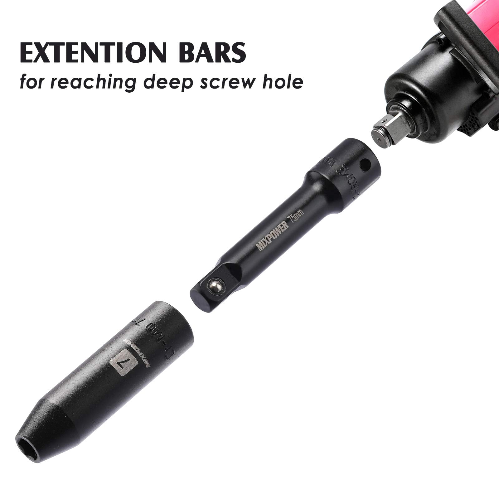 MIXPOWER 4-teiliger Schlagschlüsselsatz – 1/2" Antrieb, Cr-Mo Stahl, Größen 1-13/16" Bis 2"