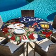 thumbnail image 6 of Blue Snowman Christmas Round Tablecloth, Fitted Table Cover with Elastic for 55"-60" Round Tables, Xmas Snowflake Botanical Table Cloth Outdoor Indoor Dinning Party Waterproof Tablecloths, 6 of 7