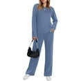 thumbnail image 2 of Women's Round Neck Sweatshirt Wide Leg Sweatpants Casual Suit Sportswear Set, for Winter Lounge and Sports Activities,Blue,XL, 2 of 6