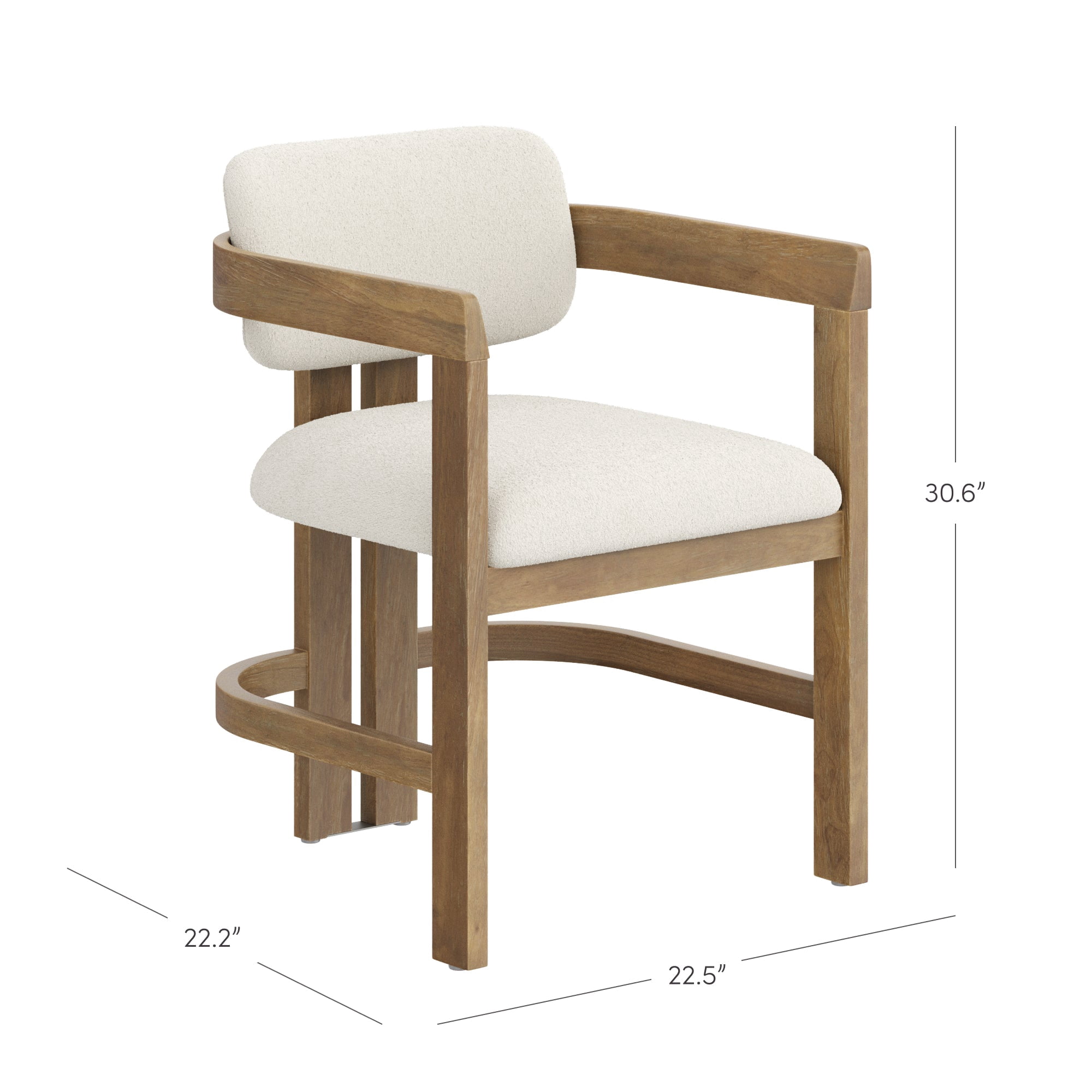 Nathan James Veya Modern Boucle Upholstered Dining Chair with Curved Back, Full Armrests, and Solid Wood Legs, Light Brown