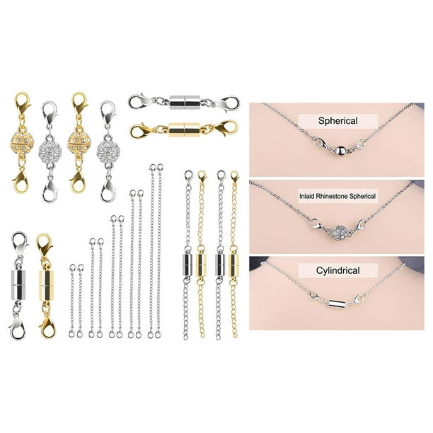 22 piezas Cierre de cabezal de langosta incorporado Pequeño bloqueo de joyería magnética Class Cadena de extensión para manualidades perfecl Clases de joyería