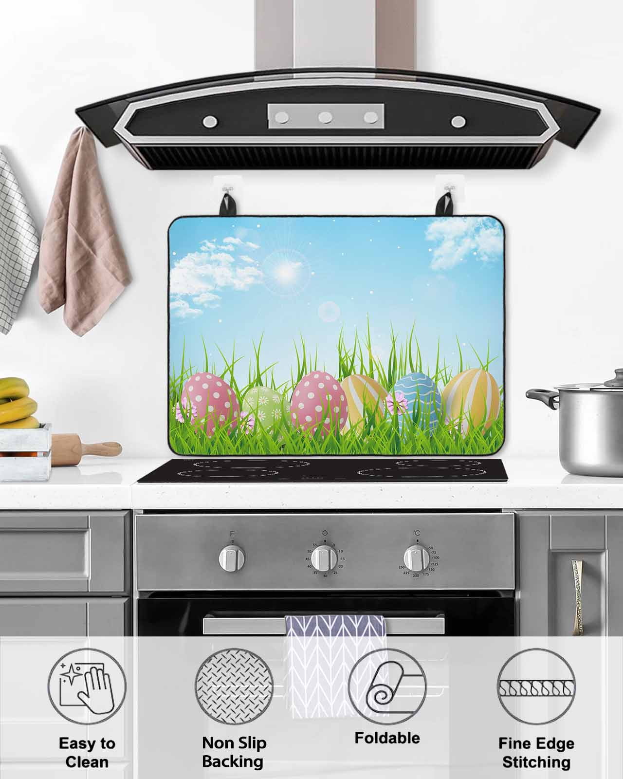 Large Induction Cooktop Protector Mat Easter Stove Top Covers for Electric Stove, Spring Country Colorful Eggs Grass Green Sky Blue Decorative Stove Burner Cover Mats, Glass Top Stove Cover