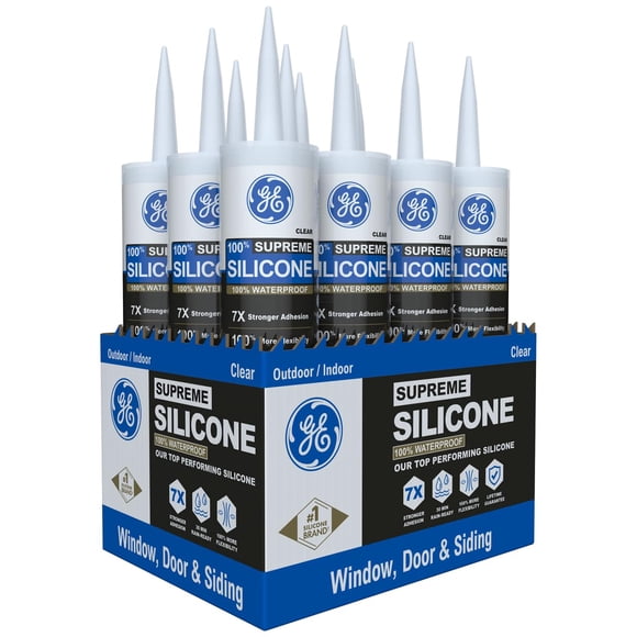 Sellador de silicona GE Supreme para ventanas y puertas, 300 ml, transparente, 12 unidades