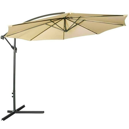 10-Foot Hanging Patio Umbrella w/ Cross Base Outdoor Patio Umbrella Khaki
