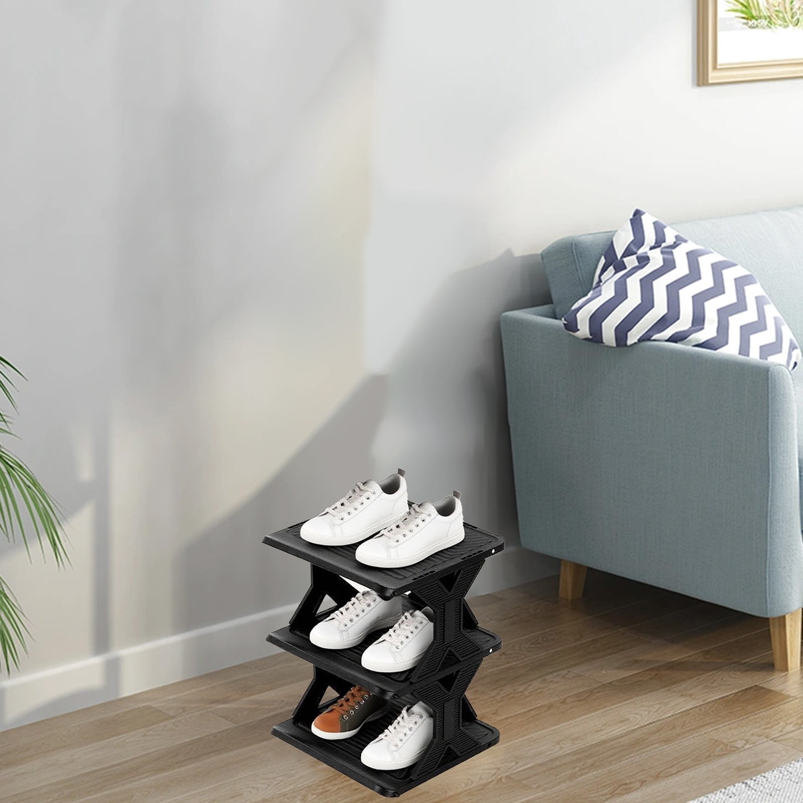 Merryso Plastic Small Shoe Rack - Tool-Free Install, Ventilated, for Entryway/Bedroom, 13.4x10.6x10.2in