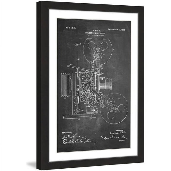 "Projector 1902 Chalk" Framed Painting Art Print, 12" x 1.5"