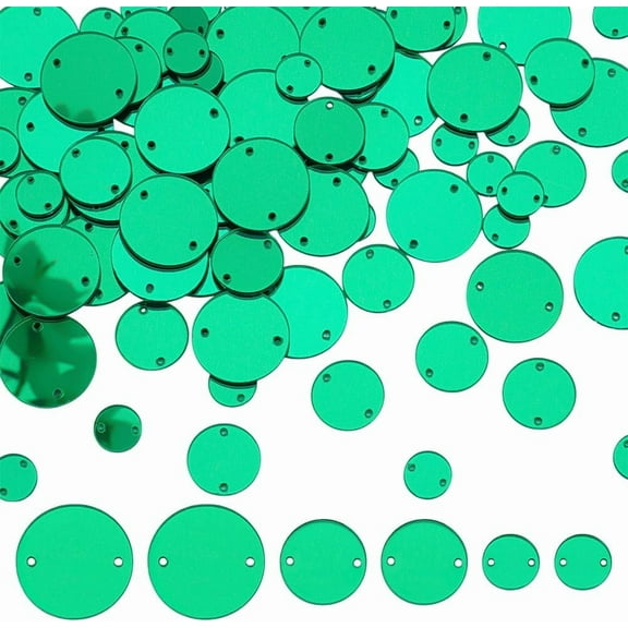 300Pcs Acrylic Mirror Sew on Rhinestones 10mm 15mm 20mm Flat Round Back Mirror Beads with Hole Green Garments Accessories