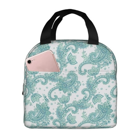 Insulated Lunch Bag for Women Men - Light Green Flower Paisley Leakproof Cooler Lunch Box for Women Men  Lunch Tote Bags for Work School Picnic Travel