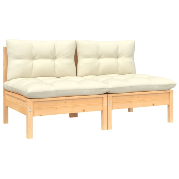 vidaXL 2-Seater Patio Sofa with Cream Cushions Solid Pinewood