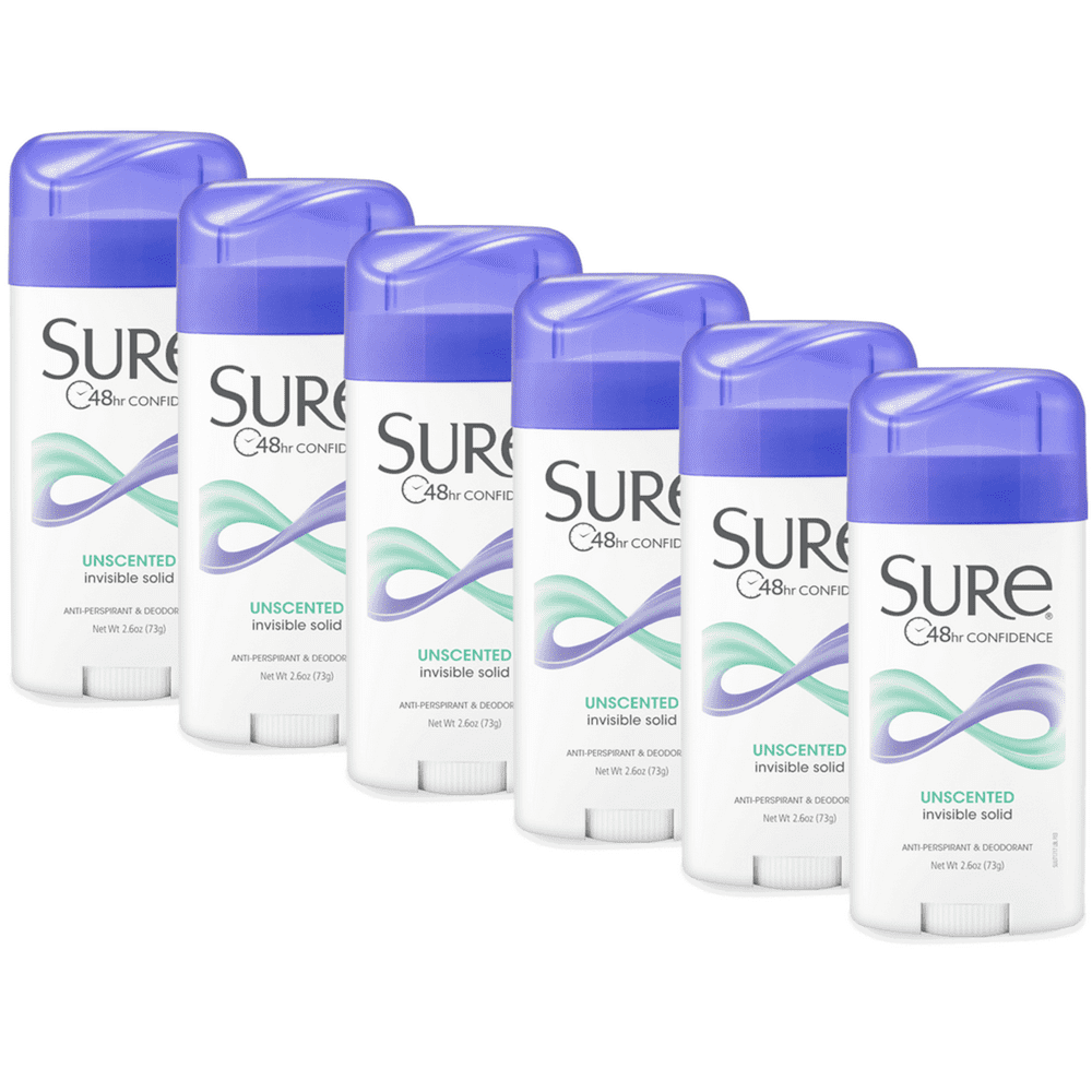 6 Pack Sure Original Solid Antiperspirant & Deodorant Unscented 2.7oz