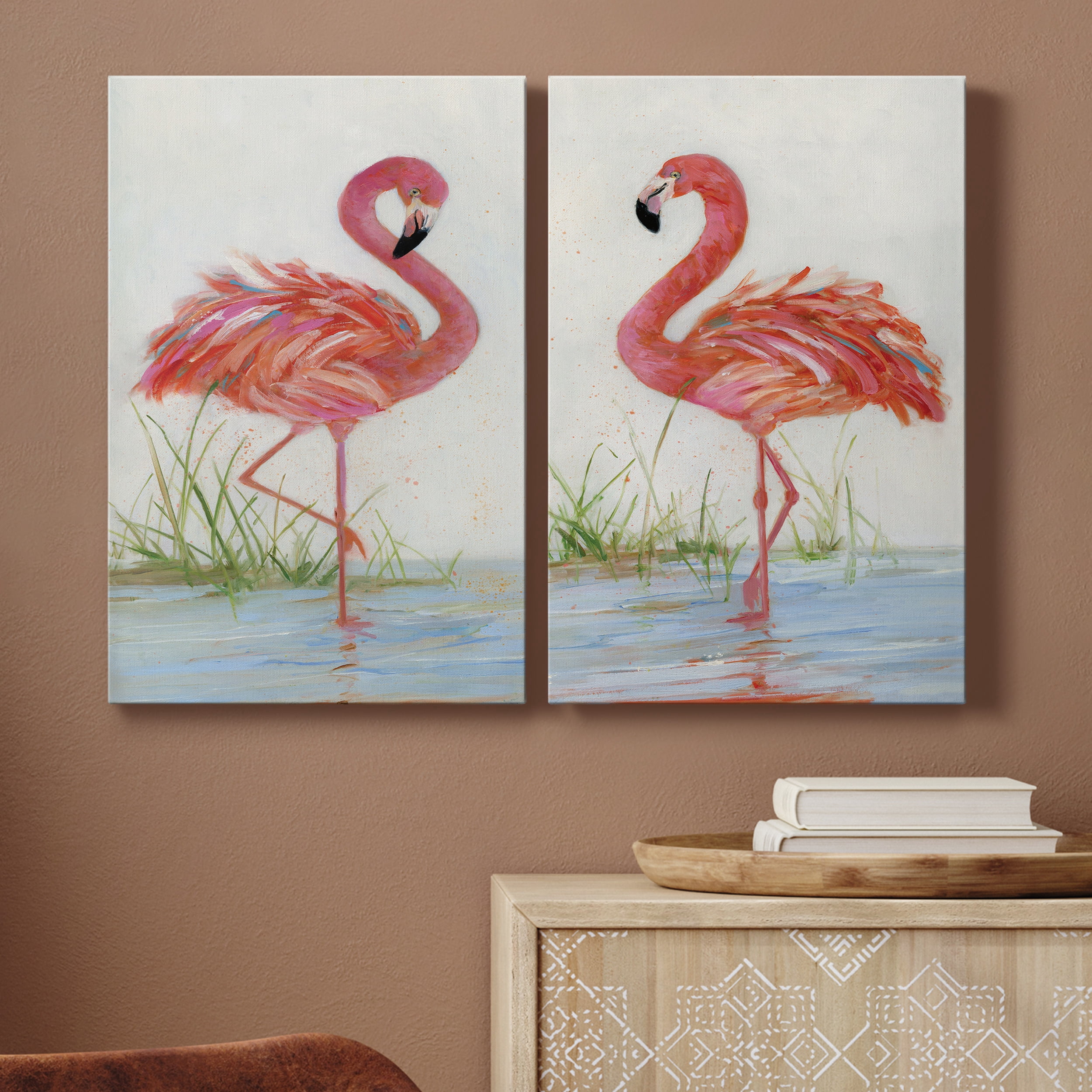 Flamingo I Premium Gallery Wrapped Canvas - Ready to Hang - Set of 2 - 40 x 60 Each