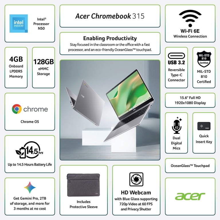 Acer Chromebook 315 15.6-inch FHD (1920 x 1080) Laptop with Google