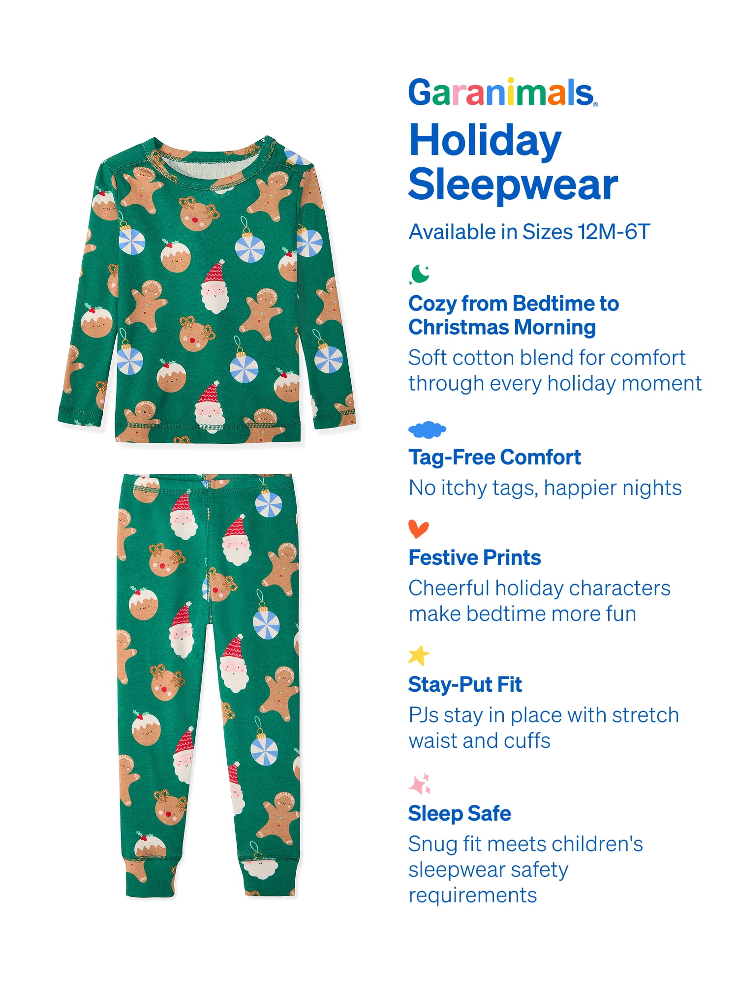 Garanimals Toddler Boy & Girl 2‑Piece Christmas Pajama Set, Sizes 12M–6T