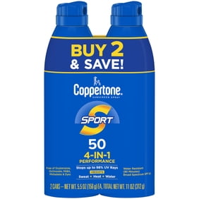Coppertone Sport Sunscreen Spray SPF 50, Twin Pack (5.5 oz Each)