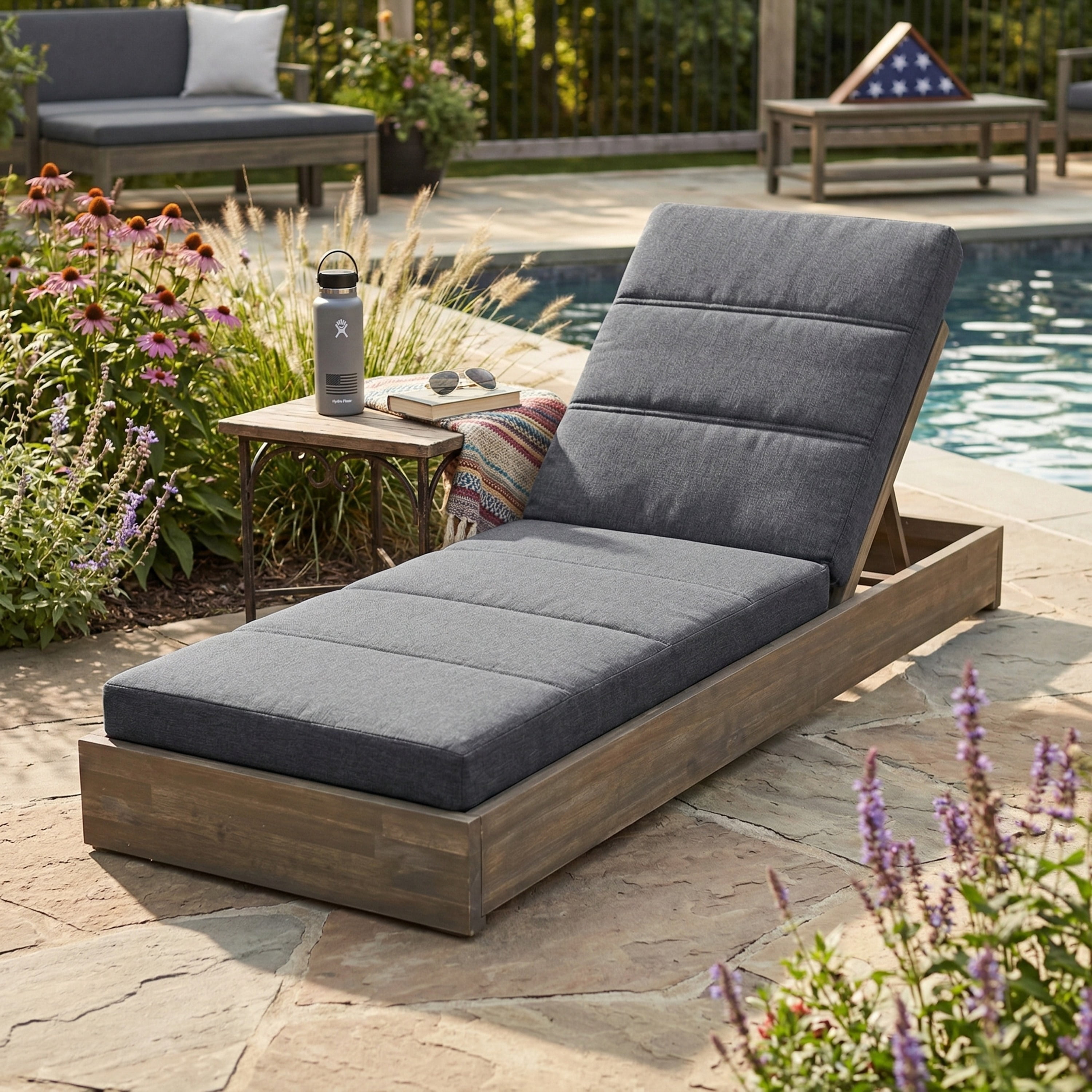 Outdoor Chaise Lounge Cushion Only, Water-Resistant Patio Lounge Chair Cushion with Removable Cover, Grey