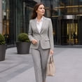 thumbnail image 3 of AZoiNM Women's 2 Piece Slim Fit Blazer Suit Set - Two Button Lapel Collar Business Casual Outfits with Elastic Waist Pants for Office Work Interview All Seasons, 3 of 16