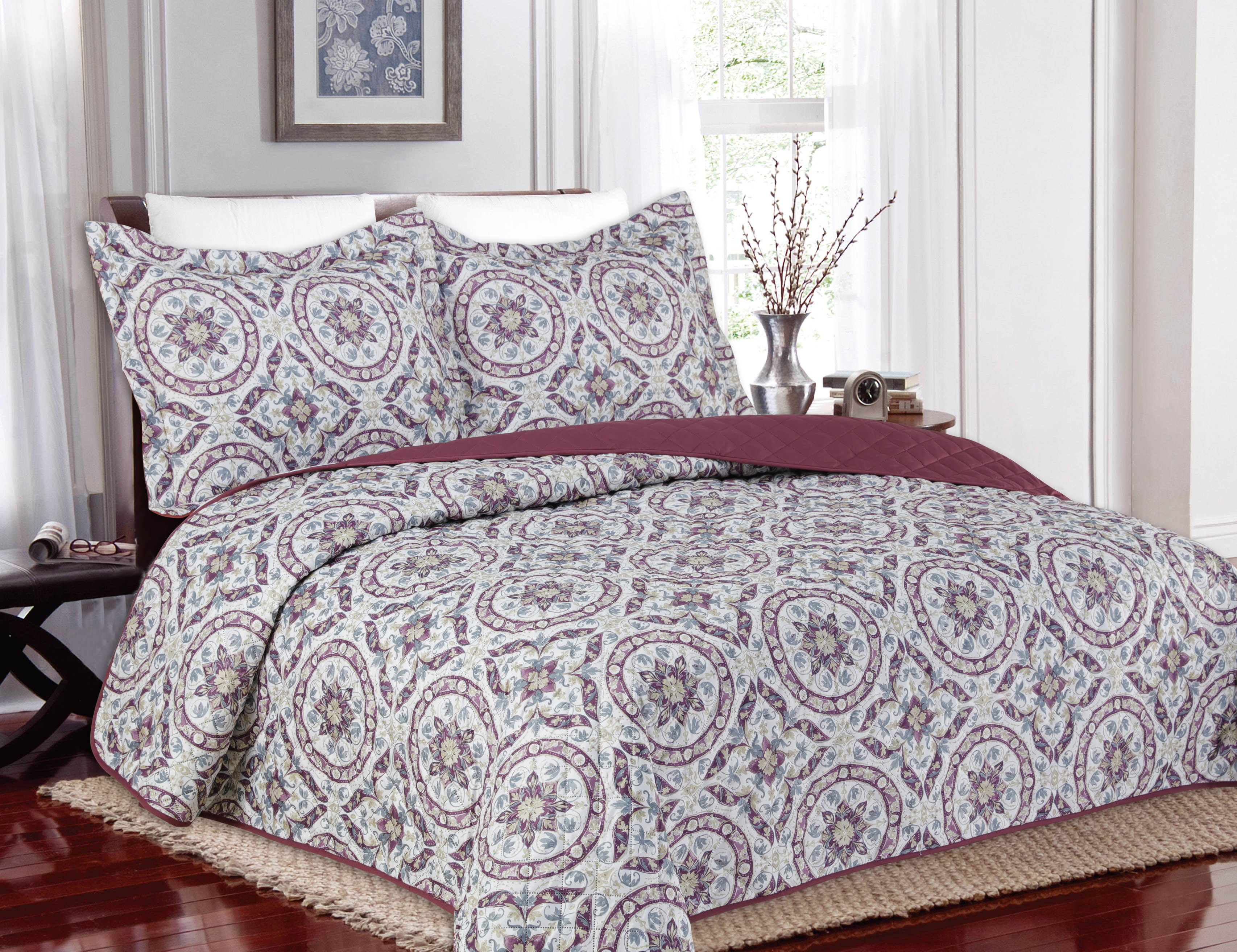 3 Piece Set, Regal Home Collections Floral Pattern Pinsonic Queen Size