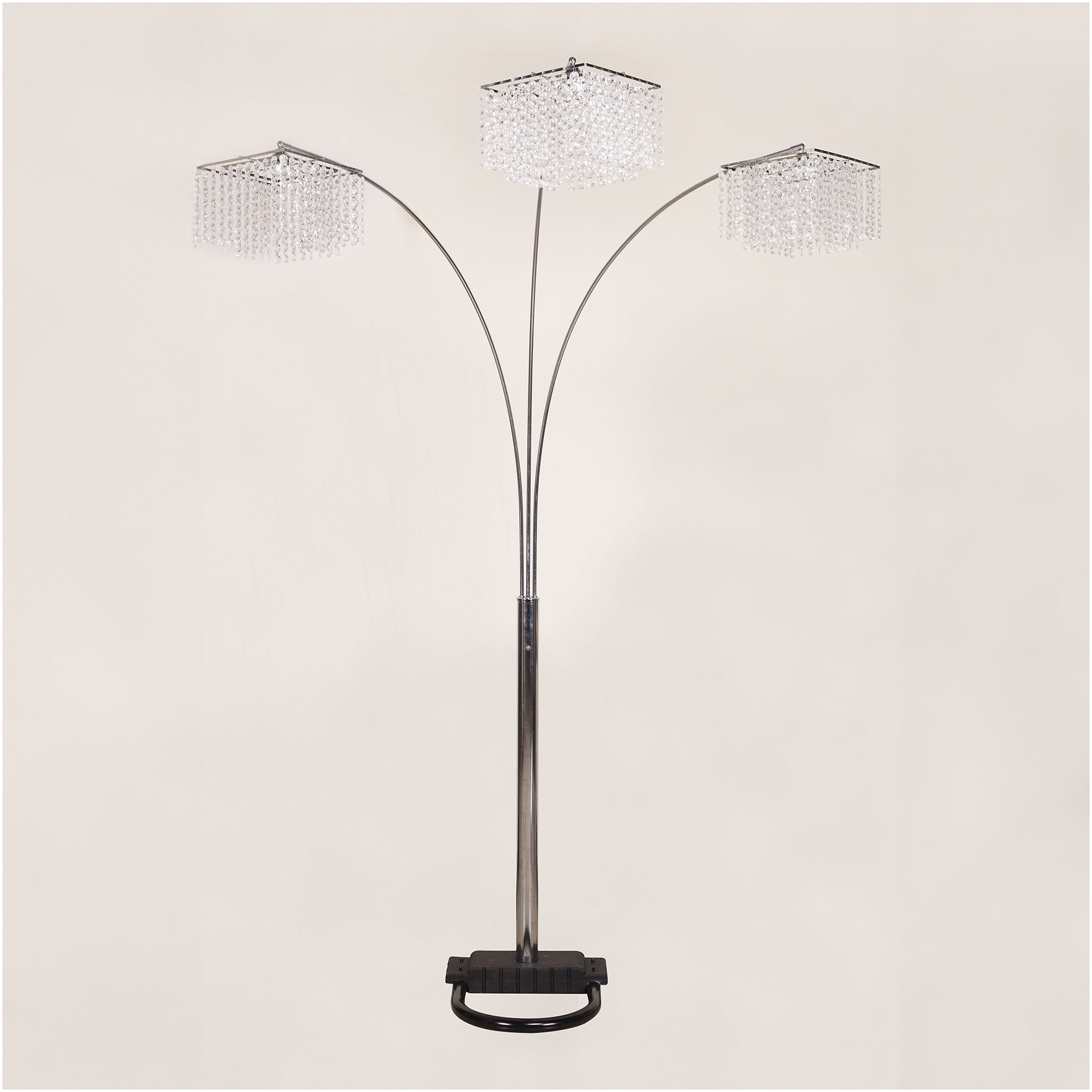 JERFIT Modern Arc Floor Lamp with Crystal Accents, Multi-Head Adjustable Standing Light for Living Room, Silver