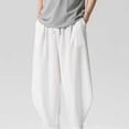thumbnail image 4 of Xdegoge Men'S Linen Pants Baggy Wide Leg Casual Loose Fit Yoga Lounge Harem Trousers with Elastic Waist Drawstring Summer Beach Vacation Bottoms, 4 of 7
