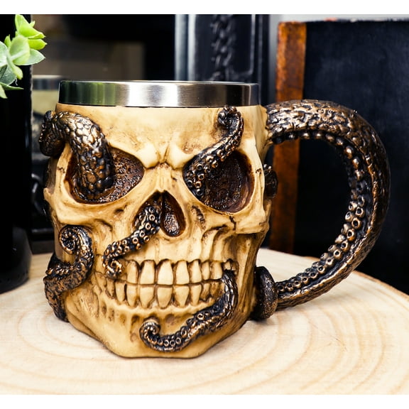 Ebros Shipwrecked Skeleton With Octopus Drinking Mug Beverage Drinkware