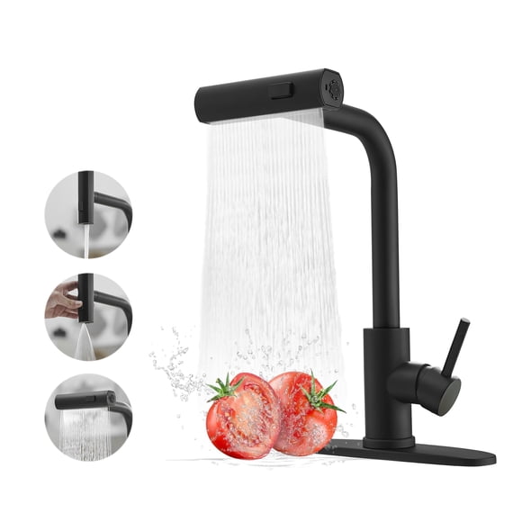 Robinets de Cuisine Noirs avec Pulvérisateur à Descente, Robinet d'Évier de Cuisine en Cascade, Utilitaire Commercial en Acier Inoxydable pour Cuisine Fa