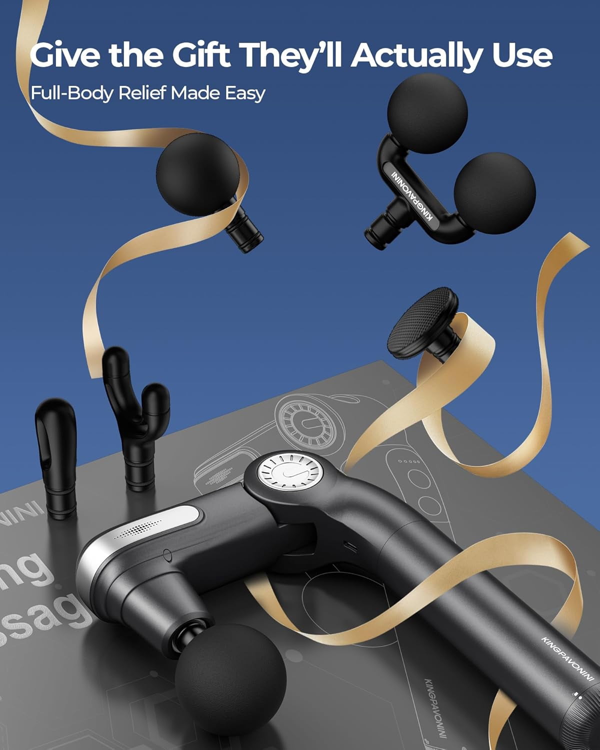 Foldable Massage Gun with Dual-Ball Head, Adjustable Handle for Deep Tissue Pain Relief
