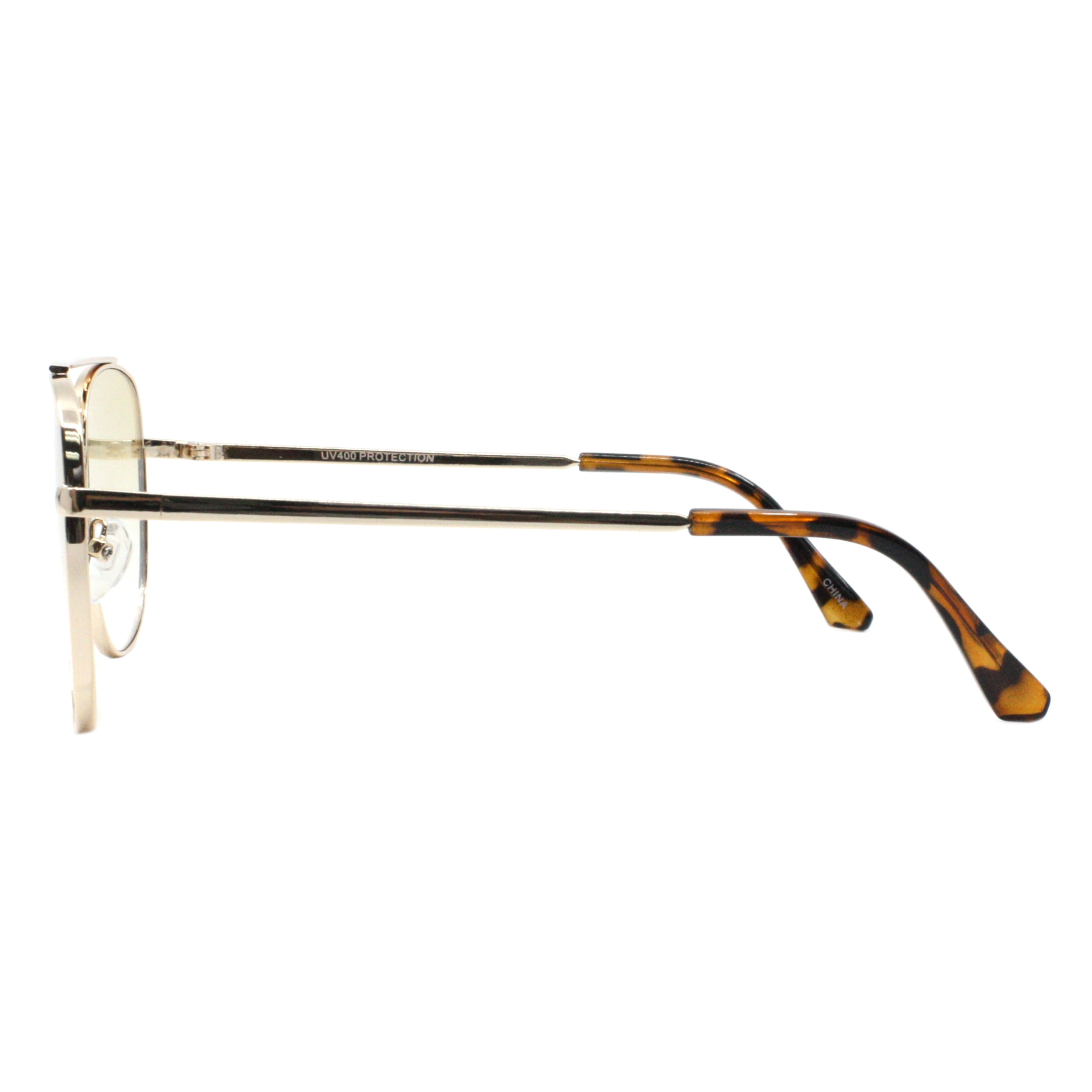 Double Bridge Pilot Sunglasses Square Metal Frame Gold 