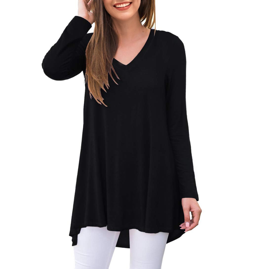 Anygrew Women's Long Sleeve V Neck Shirts Casual Tunic Tops Blouse ...