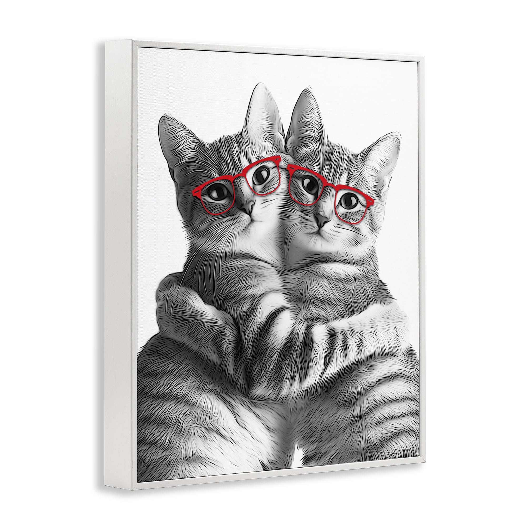 Stupell Industries Cat Pair with Glasses Animals & Insects Painting White Framed Art Print Wall Art, 24 x 30
