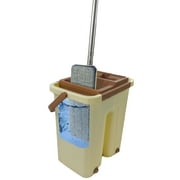 Magic Self Cleaning Flat Floor Mop Bucket System - Automatic Squeeze In n Out Drying Wringer - 2 Microfiber Reusable Washable Pads Included