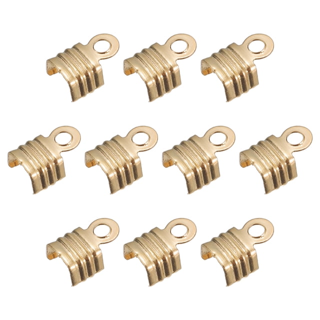 200Pack Fold Over Cord Ends, 3.5x6.5mm Terminators Crimp End Tips for Leather Ribbon, Champagne