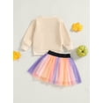 thumbnail image 5 of Baby Toddler Girls Halloween Skirt Clothing Sets 6 12 18 24 Months 2T 3T 4T Long Sleeve Letter Pumpkin Print Pullover Colorful Tulle Skirt Outfits, 5 of 9