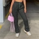 thumbnail image 2 of Gibobby Pantalones mujer frío Pantalones Cargo Mujer Pantalones Negros Cintura Alta Cintura Delgada Con Cordón Y Bolsillos Sueltos Pantalón De Paracaídas Para Mujer(Gris oscuro,CH), 2 of 5