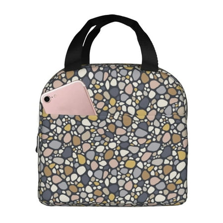 Insulated Lunch Bag for Women Men - Doodle Sea Pebbles Leakproof Cooler Lunch Box for Women Men  Lunch Tote Bags for Work School Picnic Travel