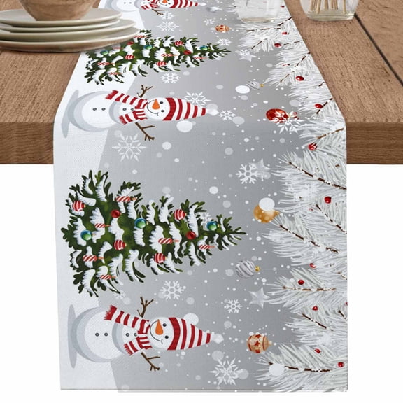 nqOlkjepod Grey Snowman Christmas Table Runner 120 Inches Long Farmhouse Dress Scarves, Xmas Tree Ball Winter Snowflake Dining Tablerunner for Coffee Table/Kitchen Island/Party Décor, 13" x 120"