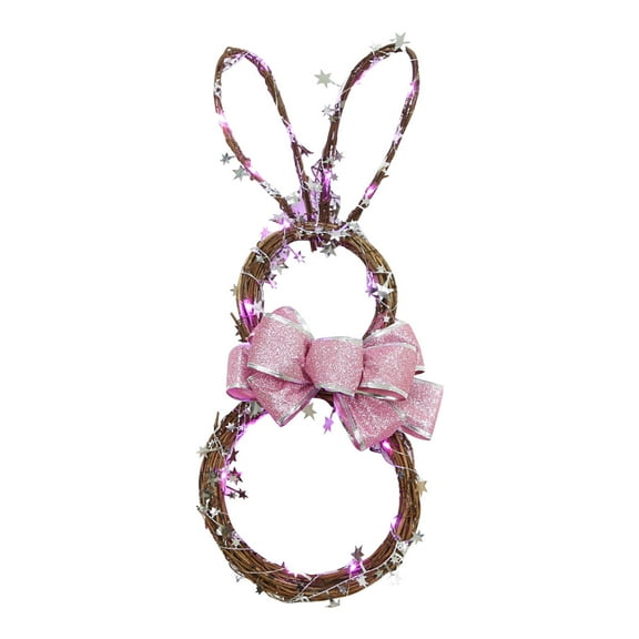 Easter Bunny Spring Wreath, 19.6" Blossom Rabbit Garland with Glitter Pink Bow, Artificial Floral Wreaths for Front Door Decor, Ideal for Happy Easter