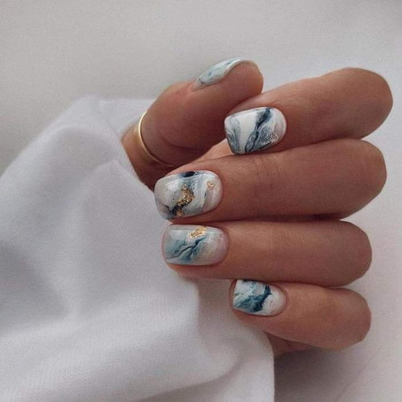 Fofosbeauty 24 Pcs Square Fake Nails, Press on Short False Nails, Chinese Print