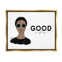 Stupell Industries Good Vibes Glam Portrait Graphic Art Metallic Gold Floating Framed Canvas Print Wall Art, Design by Alison Petrie