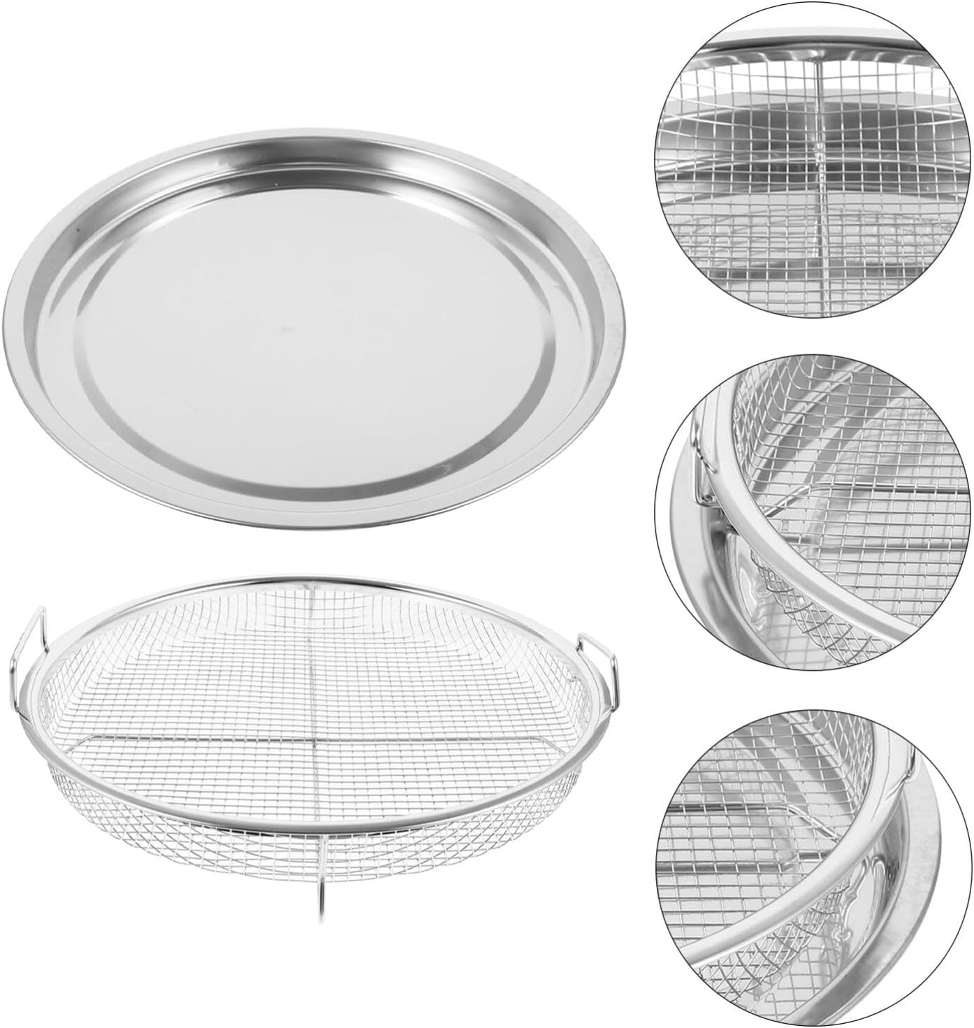Air Fryer Basket for Oven 13", Round Silver Air Fryer Basket and Tray Stainless Steel Oven Air Fryer Pan Rack for Cooking Baking and Broiling