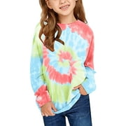 GRAPENT Girls Tie Dye Sweatshirts Casual Crewneck Long Sleeve Pullover Tops, Sizes 4-13