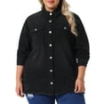 thumbnail image 2 of DARING DIVA Women's Plus Size Button Down Long Distressed Denim Jacket 4X Black, 2 of 6