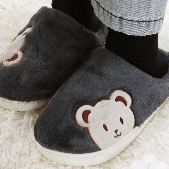Cute Bear Slippers, Women's/Men's Plush House Shoes, Non-Slip, Indoor